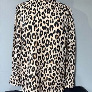Ann Taylor Leopard Print Blouse in Cream, Black, Tan